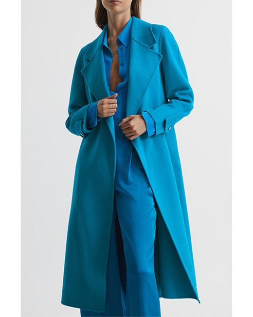 Reiss Blue Agnes Wool-blend Wrap Coat
