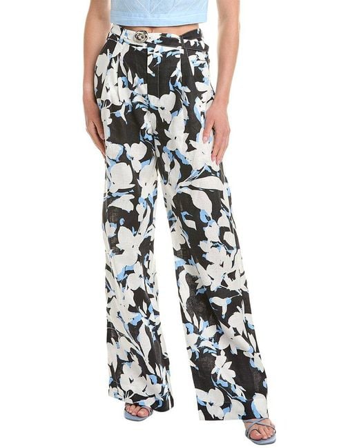 Nicholas White Calista Belted Wide Leg Linen-Blend Pant