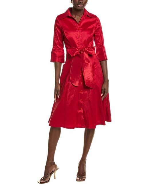 Rene Ruiz Red Mikado Shirt Dress