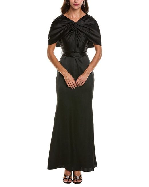 Badgley Mischka Black Cape Sash Gown