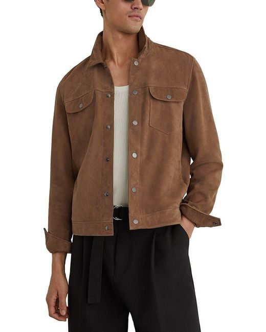 Reiss Brown Sliken Suede Jacket for men