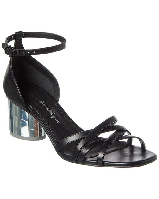 Ferragamo Black Flor Leather Sandal