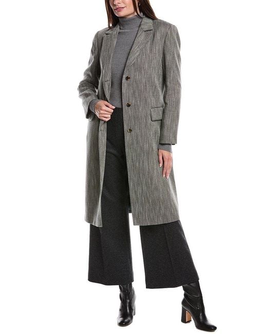 Lafayette 148 New York Gray Linen & Wool-Blend Coat