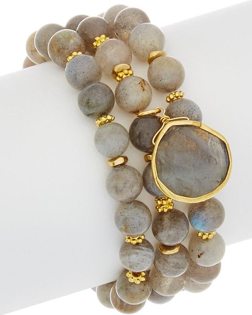 Rachel Reinhardt Jewelry Metallic Set Of Three 14k Over Silver Labradorite Bracelets