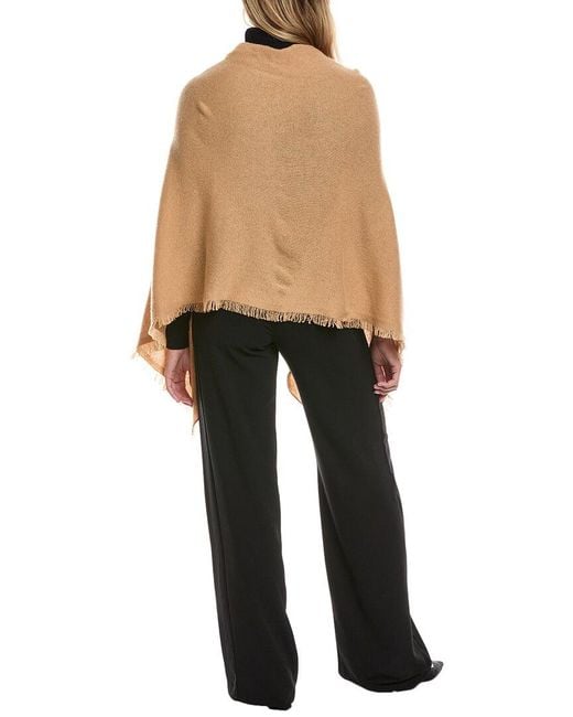 Amicale Cashmere Blue Fringe Asymmetrical Cashmere Poncho