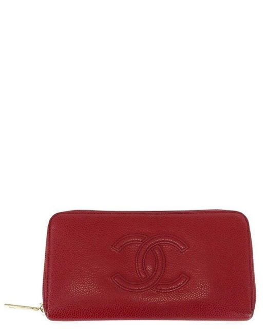 Chanel Red Leather Wallet With Gold Hardware (authentic Pre-loved)