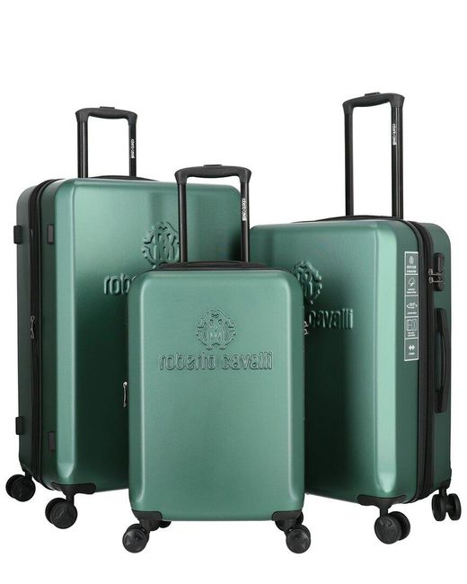 Roberto Cavalli Green Classic Logo Collection 3pc Expandable Luggage Set