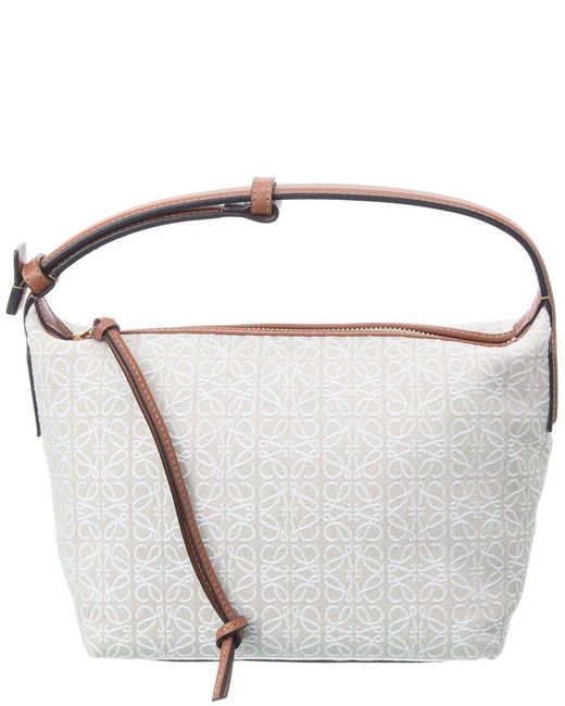Loewe White Cubi Small Anagram Jacquard & Leather Hobo Bag