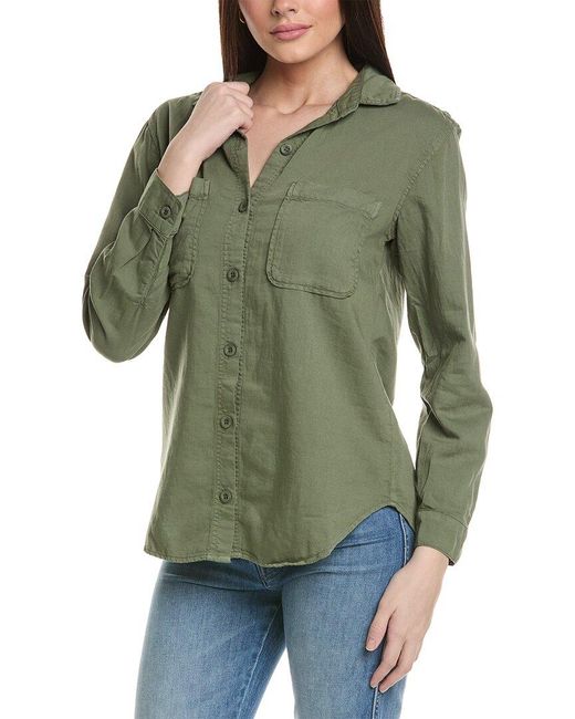 Bella Dahl Green Two Pocket Oversized Linen-blend Shirt