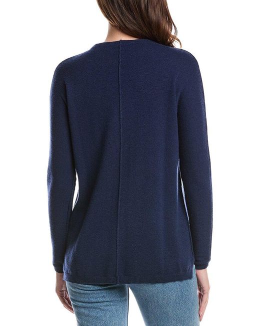Forte Blue Seamed Easy Funnel Neck Cashmere Sweater