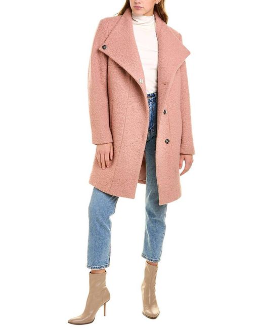 Kenneth Cole Asymmetrical Pressed Boucle Medium Wool-blend Coat in Pink ...