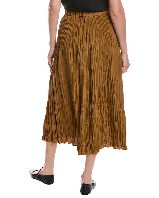 Eileen Fisher Brown Pleated Silk Flare Skirt
