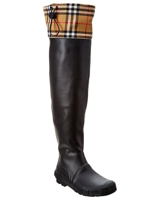 Burberry Chiffon Vintage Check And Rubber Knee-high Rain Boots in Black ...
