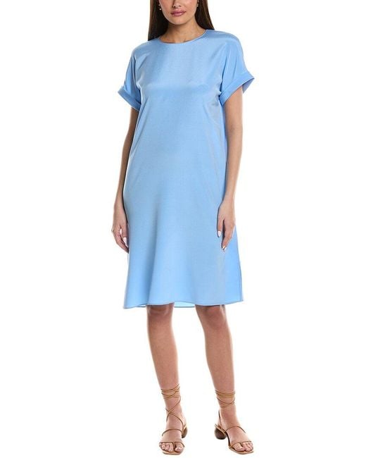 Lafayette 148 New York Blue Silk-Blend Shift Dress