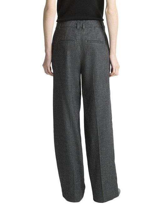 Vince Gray Jasper High Waisted Pintuck Linen & Wool-Blend Wide Leg Pant