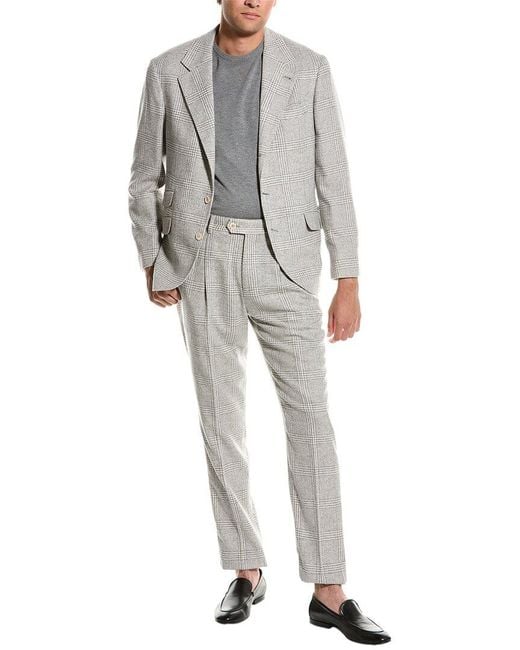 Brunello Cucinelli Gray Wool, Silk & Cashmere-blend Suit With Pleated Pant for men