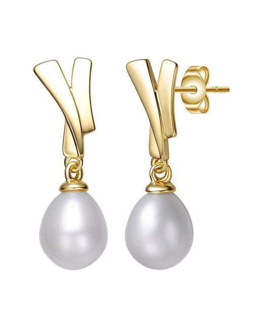 Genevive Jewelry Metallic 14k Over Silver 7.5mm Pearl Dangle Earrings