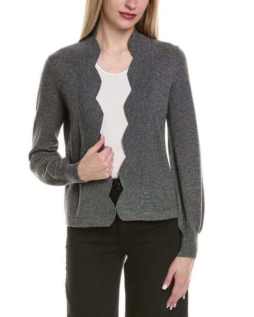 Sofiacashmere Gray Scallop Edge Cropped Wool & Cashmere-Blend Cardigan