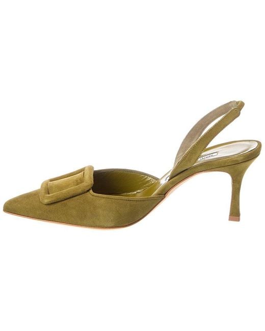 Manolo Blahnik Metallic Maysli 70 Suede Slingback Pump