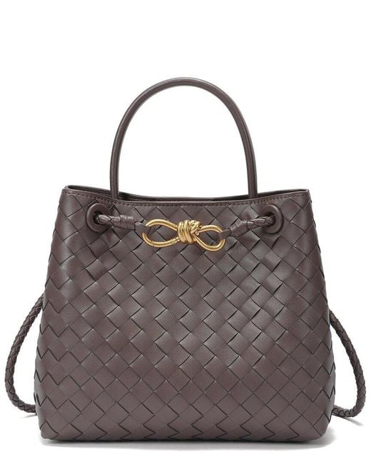 Tiffany & Fred Paris Gray Hand-Woven Leather Messenger Bag