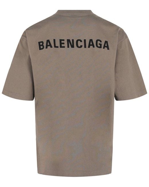 Balenciaga Gray Embroidered Crewneck T-Shirt for men