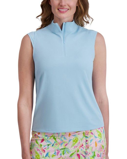 Stella Parker Blue Mock Zip Knit Top