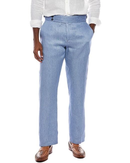 Isaia Blue Linen Trouser for men