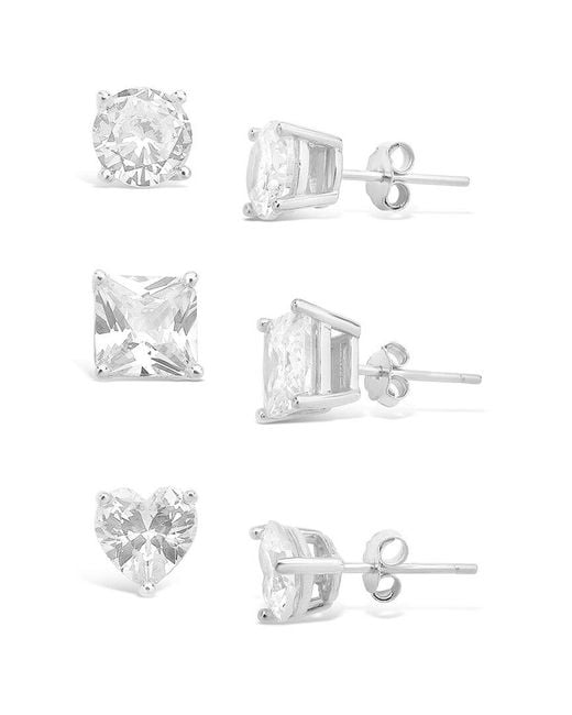 Sterling Forever Multicolor 14k Over Silver Cz Set Of 3 Statement Studs