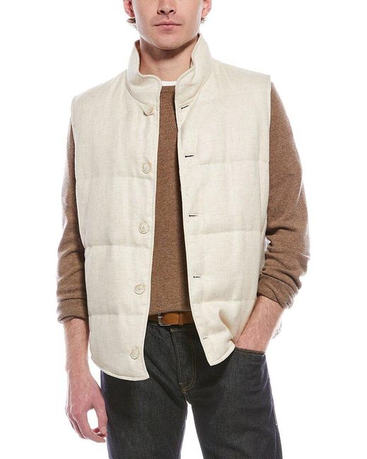 Brunello Cucinelli Natural Linen & Wool-Blend Down Vest for men