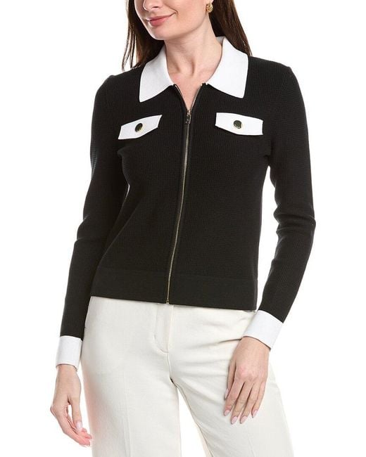 St. John Black Zip Front Collared Jacket