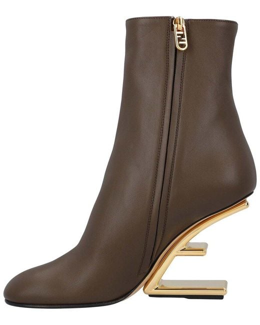 Fendi Brown Leather Heeled Bootie, Never Worn (Authentic Pre-Loved)