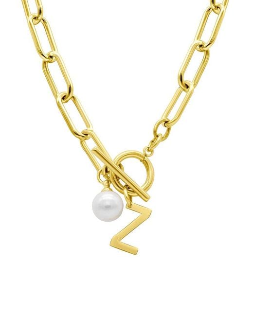 Adornia Metallic 14k Plated 19.05mm Pearl Initial Necklace
