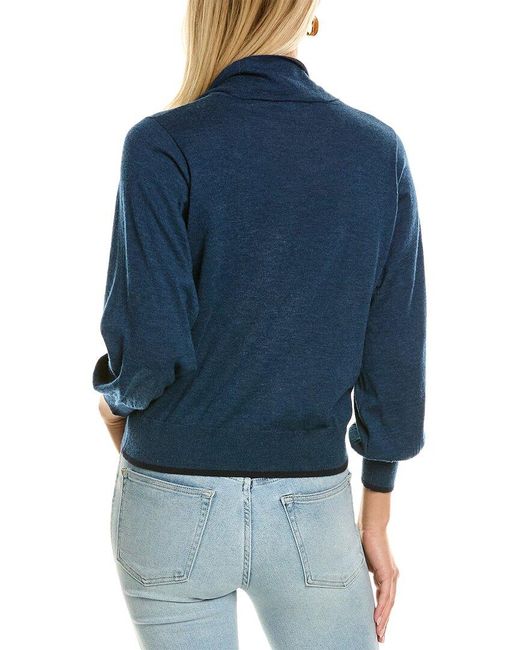 Autumn Cashmere Blue Tipped Puff Sleeve Mock Cashmere Sweater
