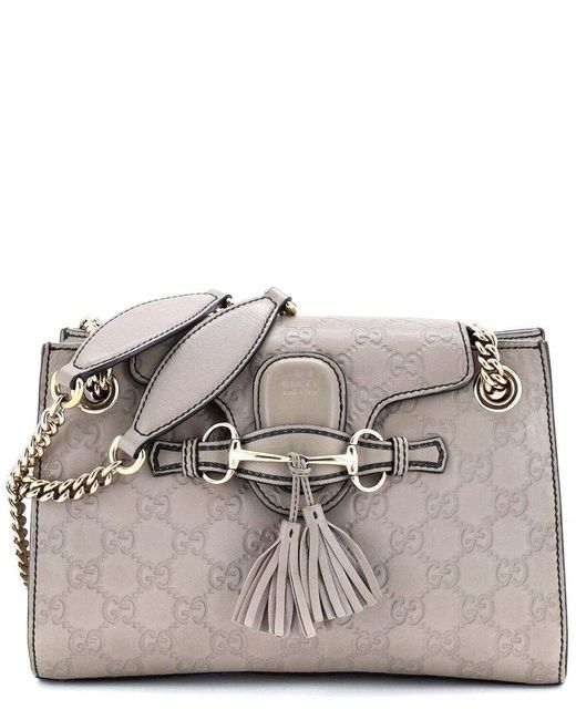 Gucci Gray Emily Chain Flap Shoulder Bag Ssima Leather Small (authentic Pre-loved)