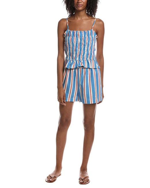 Current/Elliott Blue Current/Elliott 2Pc Linen-Blend Spaghetti Strap Peplum Top & Short Set