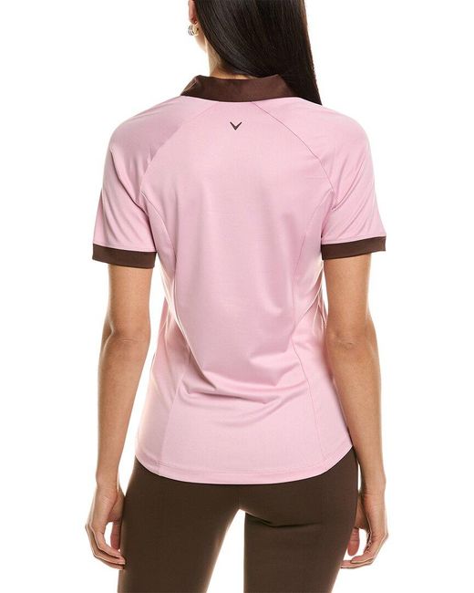 Callaway Apparel Pink V-placket Colorblock Polo Shirt
