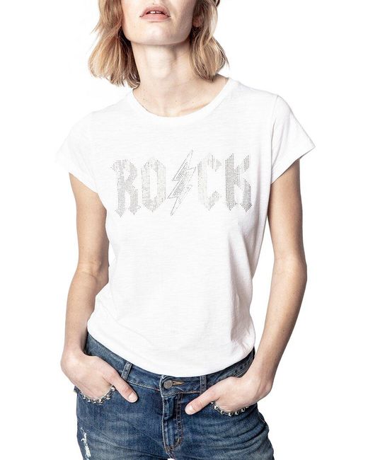 Zadig & Voltaire Skinny Rock Flash Strass T-shirt in White | Lyst Canada