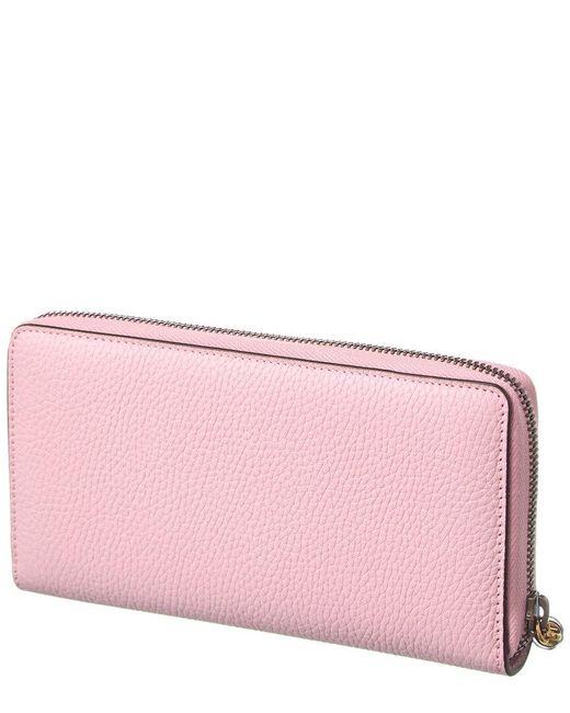 Gucci Pink Bamboo Leather Zip Around Wallet