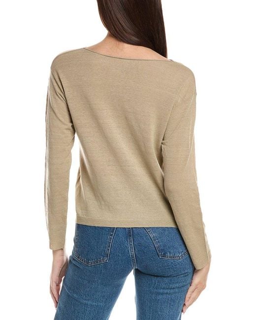 Vince Blue Dropped-Shoulder Boat Neck Linen-Blend Sweater