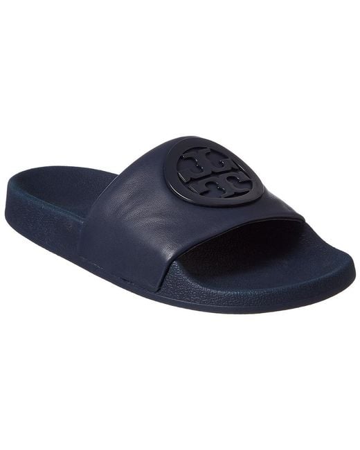 Tory Burch Blue Women's Lina Leather Pool Slide Sandals