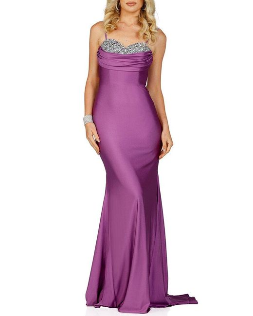Terani Purple Ribbon Strap Dress