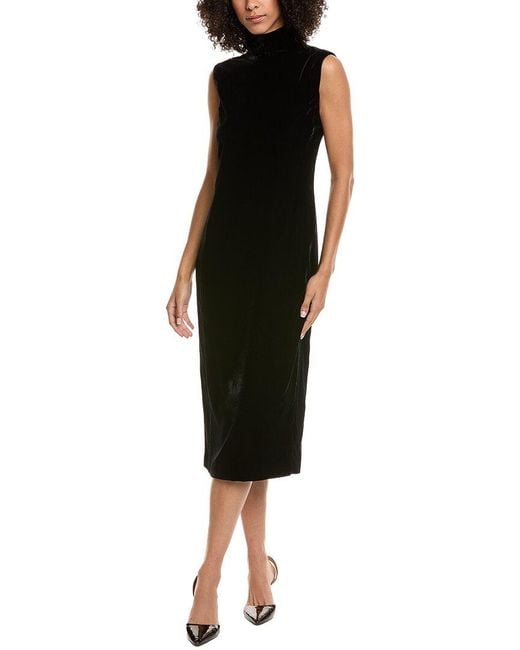 Theory Black Velvet Funnel Neck Midi Dress