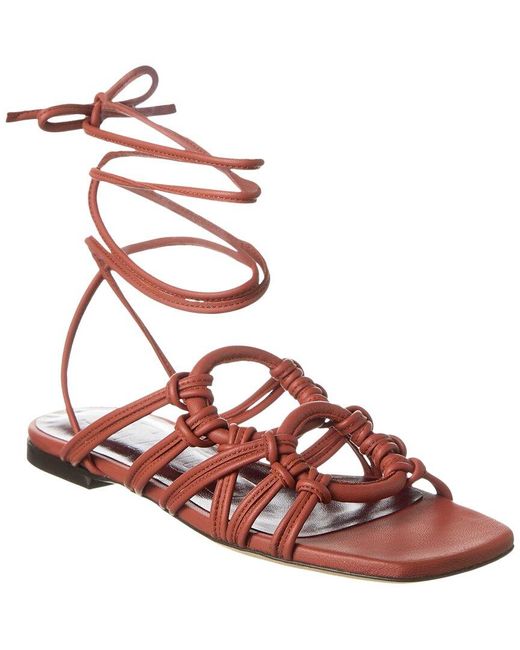 Staud Pink Adeline Lace-up Leather Sandal