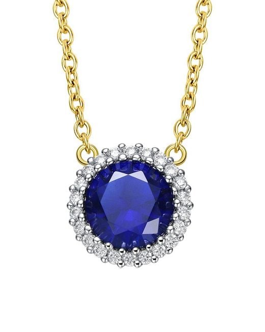 Genevive Jewelry Blue 14k Over Silver Cz Link Chaim Necklace