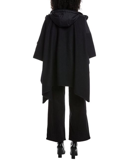 Moncler Black Hooded Zip Front Cape Wool-Blend Jacket