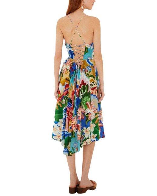 AMINA GLAM Blue Linen-Blend Midi Dress