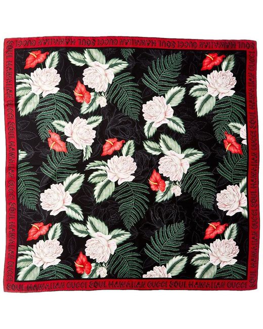 Gucci Black Hawaiian Print Silk Scarf