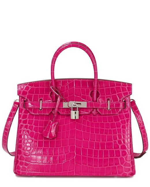 Tiffany & Fred Paris Pink Large Croc-Embossed Leather Satchel