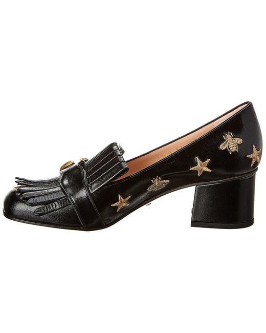 Gucci Black GG Marmont Bee & Stars Embroidered Leather Pump