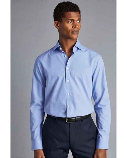 Charles Tyrwhitt Blue Non-iron Cool Poplin Slim Fit Shirt for men